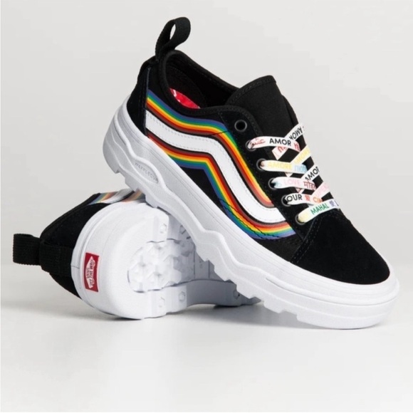 NIB Vans Old Skool Sentry Pride Black & White Rainbow Platform Sneakers - Picture 2 of 11
